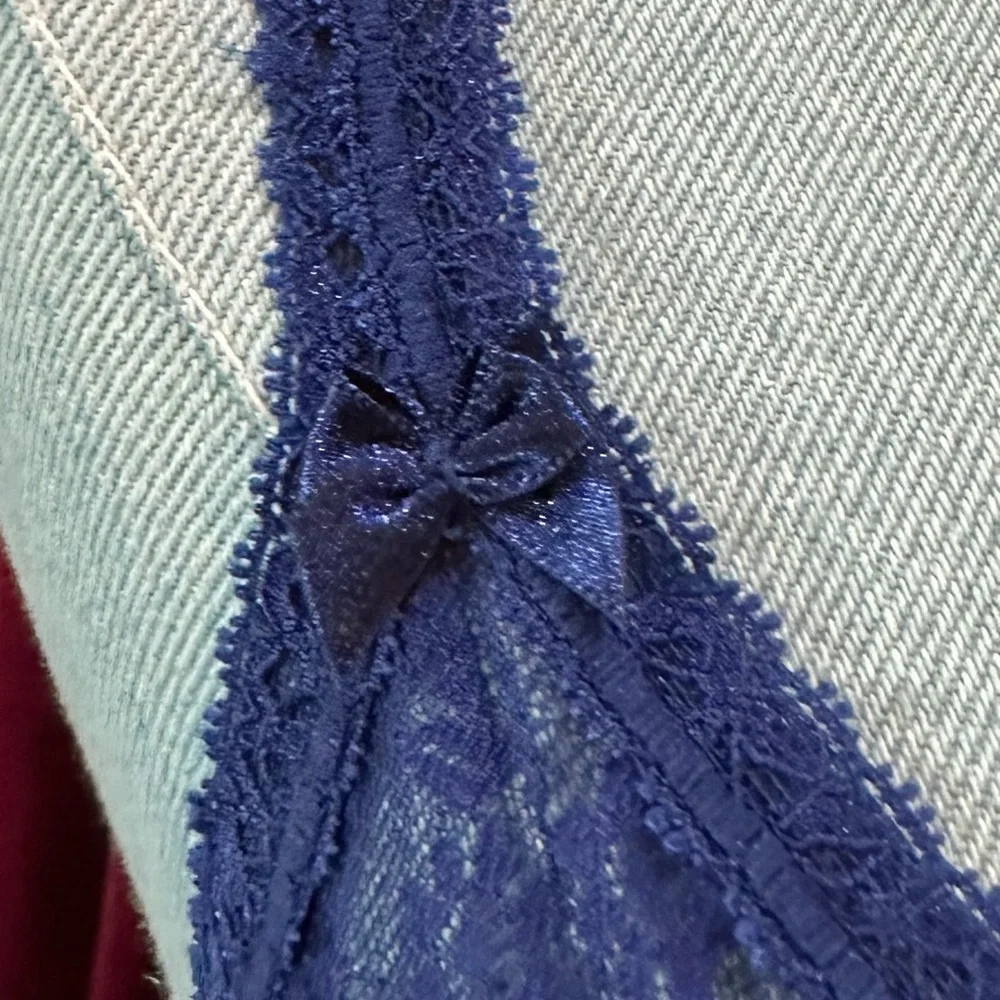 Tempt’d Lace Slip XL navy blue stretch w/bow on straps nice seams & hem NEW wTag - Picture 7 of 15